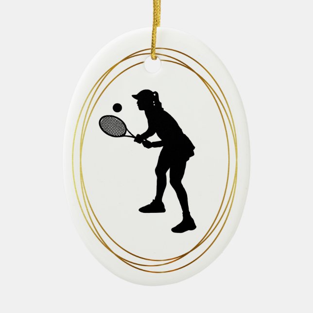Jugadora de tenis silhouette Ornamento de Navidad (Frente)