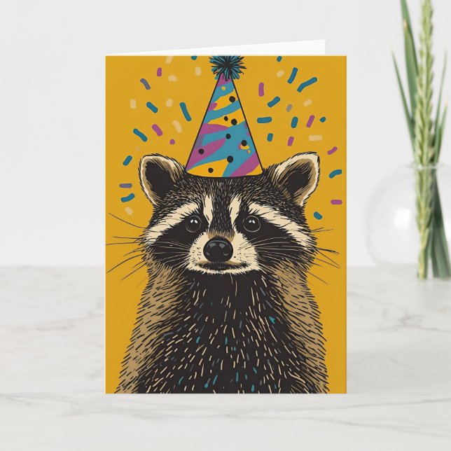 Jugadora tarjeta de felicitación Raccoon Birthday  (Anverso)