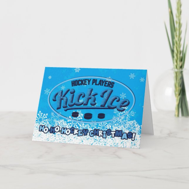 Jugadores de hockey Kickice Navidad Card (Anverso)