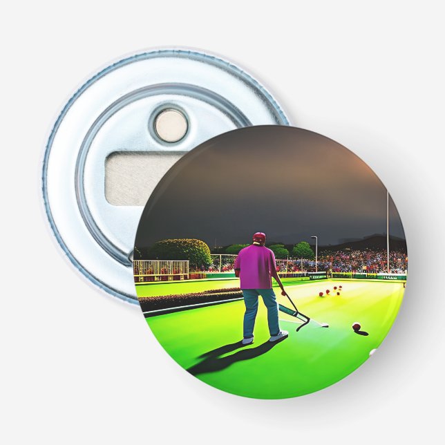 Jugando bolos de césped brillante, abridor de bote (Anverso)