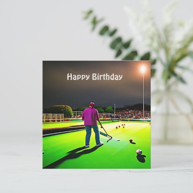 Jugando bolos de césped iluminado, tarjeta de cump (Anverso de pie)