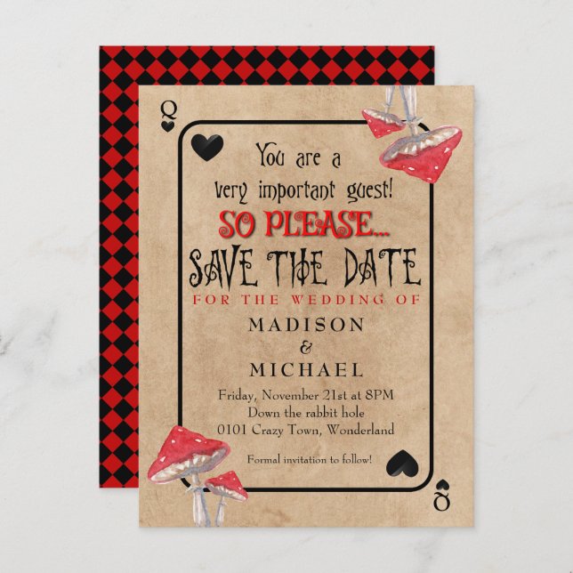 Jugar a la tarjeta hongos locos Guardar la fecha (Anverso / Reverso)