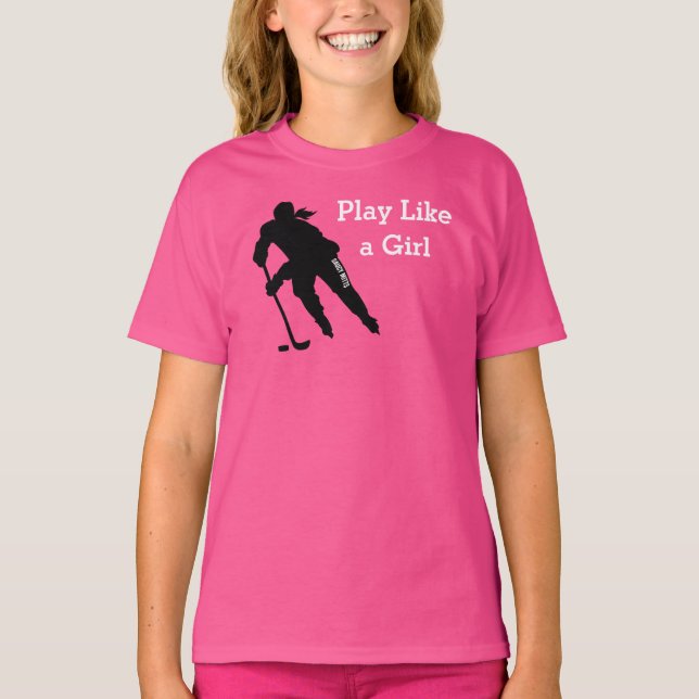 Jugar como una camiseta rosa de hockey Chica (Anverso)