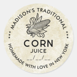 Jugo de maíz vintage pegatina con símbolo de peril