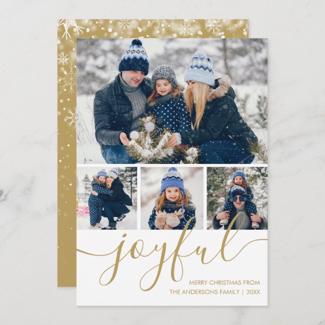 Juguete dorado 4 foto tarjeta navideña de ferry (Anverso / Reverso)