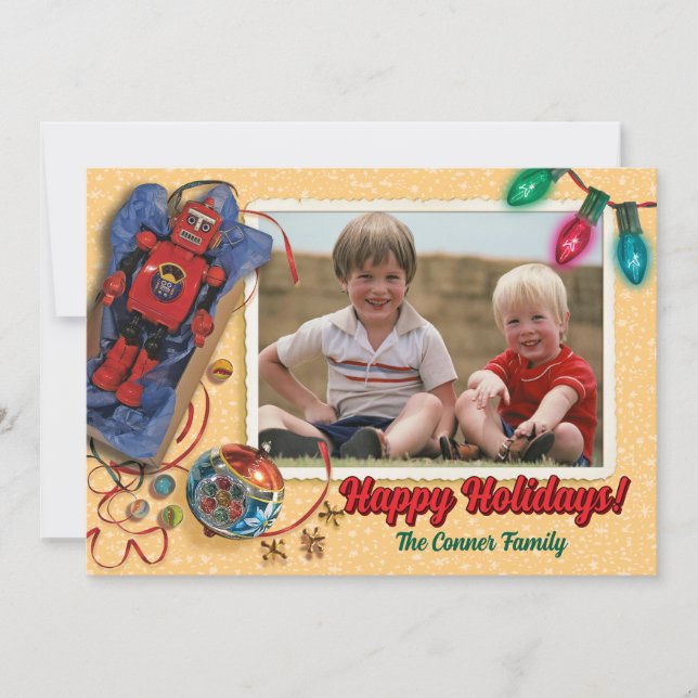 Juguetes antiguos tarjetas de fotos de Navidad (Anverso)