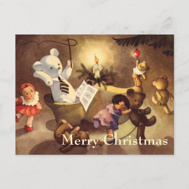 Juguetes de Navidad vintage, muñecas bailando, oso (Anverso)