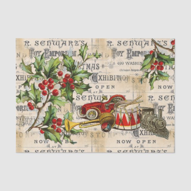 Juguetes navideños vintage y papel Holly Tissue (Anverso)