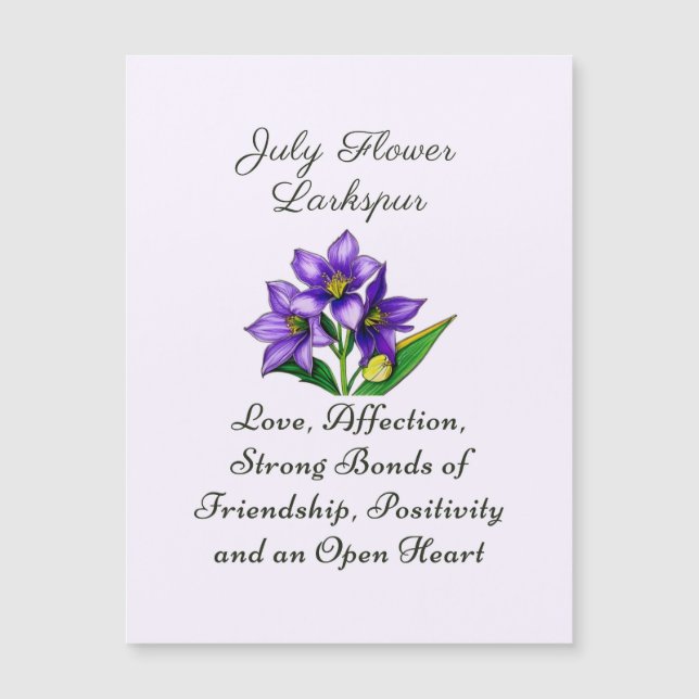 Julio Mes de Nacimiento Flor Larkspur Arte Floral (Anverso)