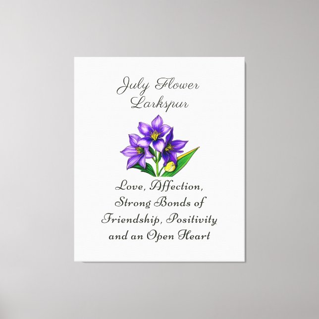 Julio Mes de Nacimiento Flor Larkspur Arte Floral (Anverso)