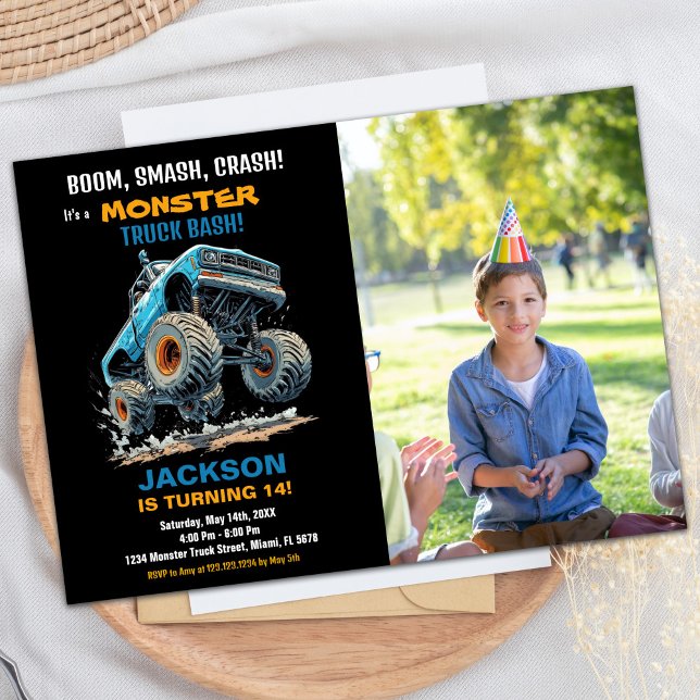 Jump Monster Truck Birthday Invitaciones Foto (Jump Monster Truck Birthday Invitations Photo)