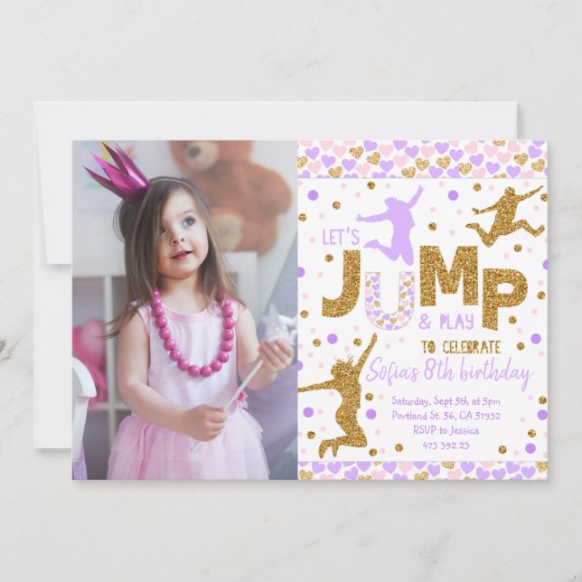 Jumping fiesta Gold Confeti Invitación de cumpleañ (Anverso)