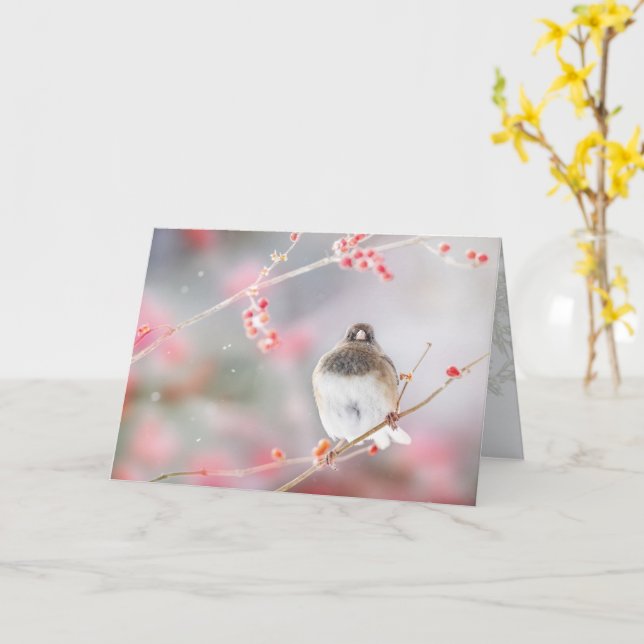 "Junco de Bayas de Invierno", Tarjeta de Felicitac (flor amarilla)