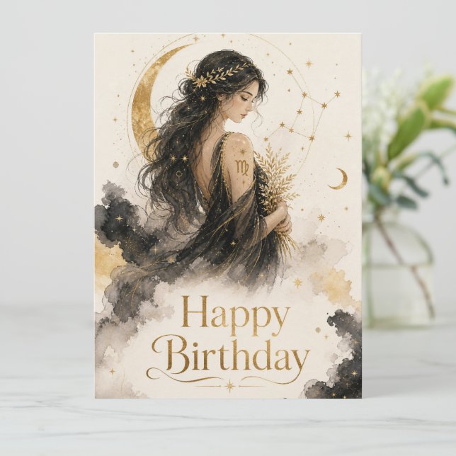Jungfrau Happy Birthday Aquarell Design (Anverso de pie)