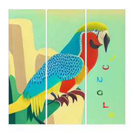 ¡Jungla Triptych! Feliz arte abstracto de aves exó