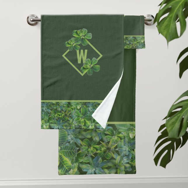 Jungla tropical hojas conjunto de toallas de baño  (For your tropical bathroom. Just add your initial to this tropical leaves bath towel set)