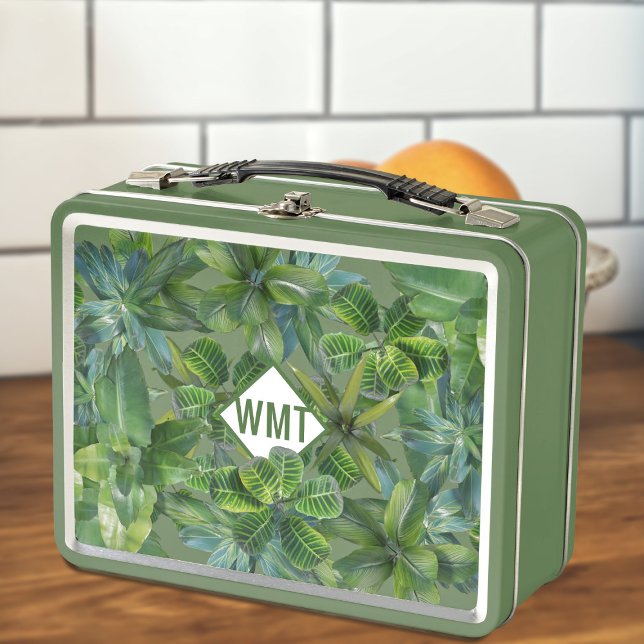 Jungla tropical Monograma moderno Caja de almuerzo (For your fresh summer picnics, just add your initial)