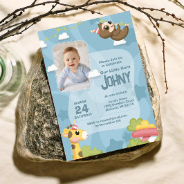 Jungle Animal Blue Invitación de cumpleaños 1