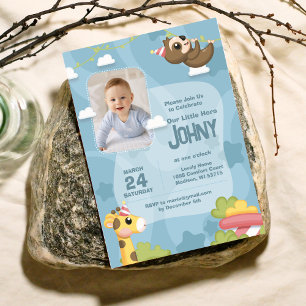 Jungle Animal Blue Invitación de cumpleaños 1