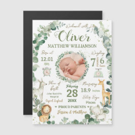 Jungle Animales Baby Birth Stats Photo Invitación