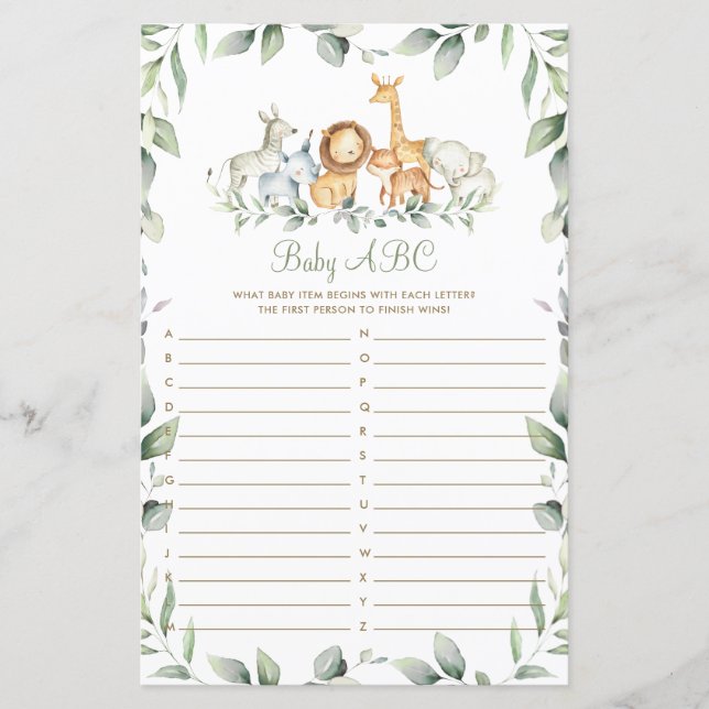 Jungle Animales Greenery Shower Baby Tarjeta de ju (Anverso)