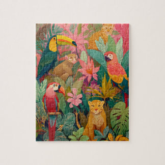 Jungle Animals Puzzle – Leopard and Tropical Birds