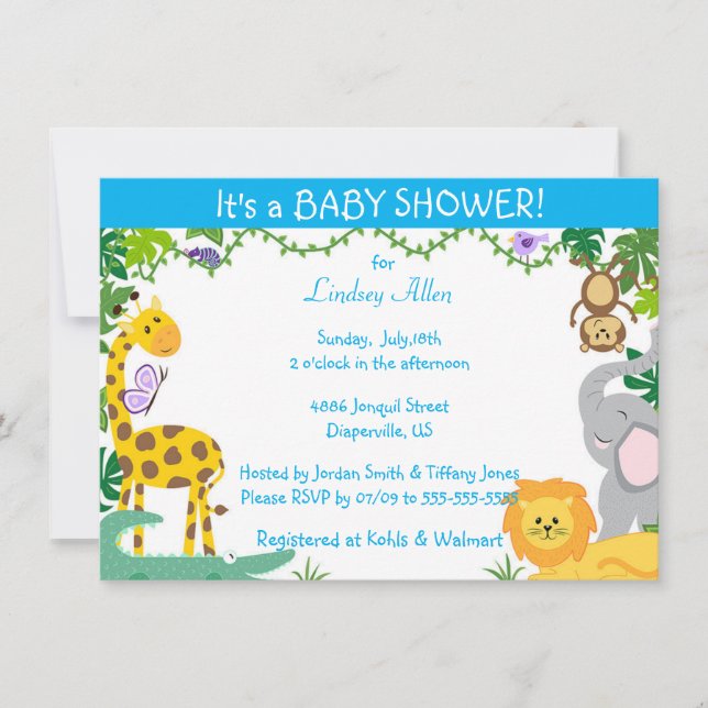 Jungle Babies Baby Boy Invitación a la ducha (Anverso)