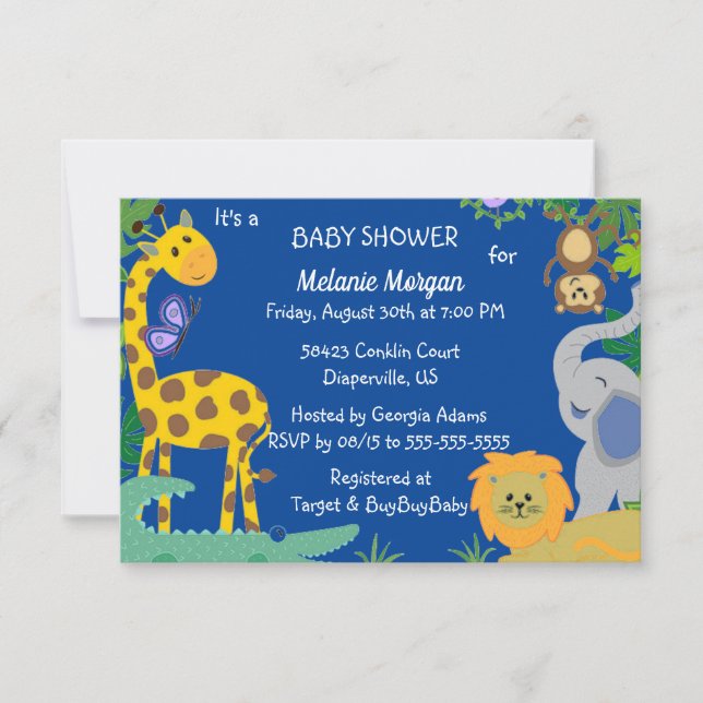 Jungle Babies Baby Boy Invitación a la ducha (Anverso)