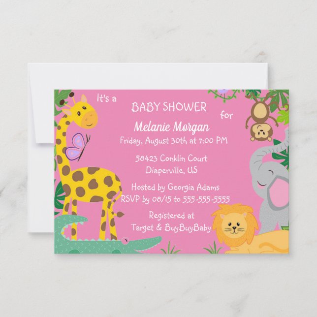 Jungle Babies Baby Girl Invitación a la ducha (Anverso)