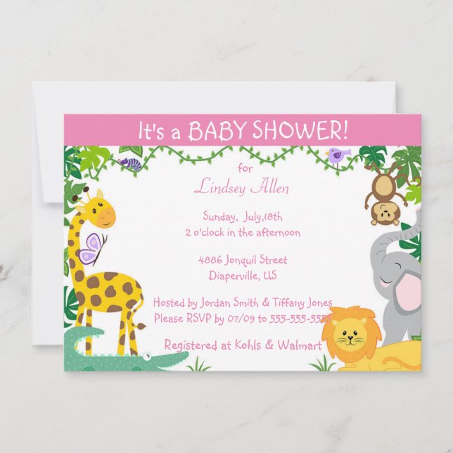 Jungle Babies Baby Girl Invitación a la ducha (Anverso)
