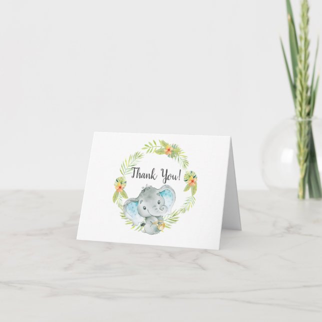 Jungle Boy Elephant Baby Shower Gracias Nota (Anverso)