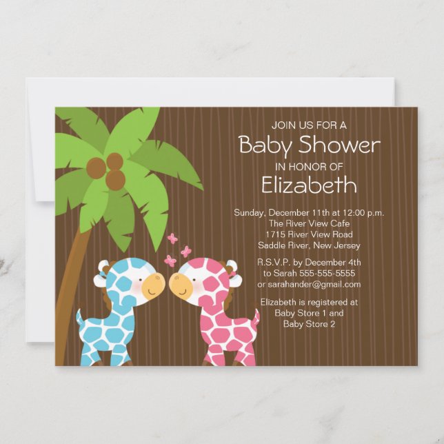 Jungle Giraffe Twins Invitación Baby Shower (Anverso)