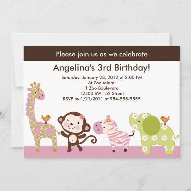 Jungle Jill/Chica Animales Invitación de cumpleaño (Anverso)