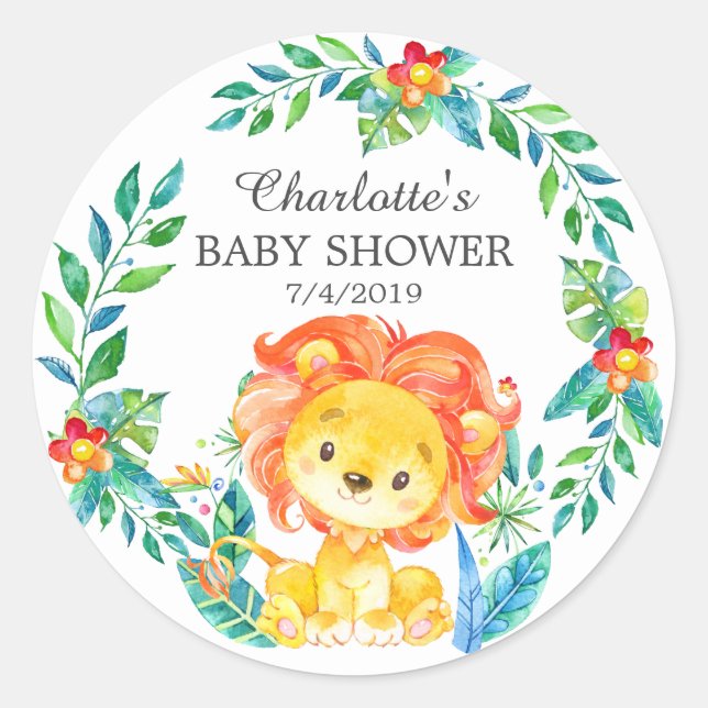 Jungle Lion Baby Shower Gracias Por Favor Pegatina (Anverso)