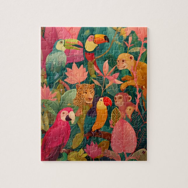Jungle Puzzle – Leopard, Parrot, Toucan & Monkey (Vertical)