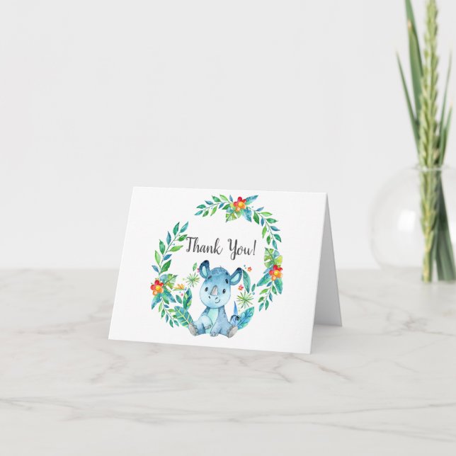 Jungle Rhino Baby Shower Gracias Nota (Anverso)