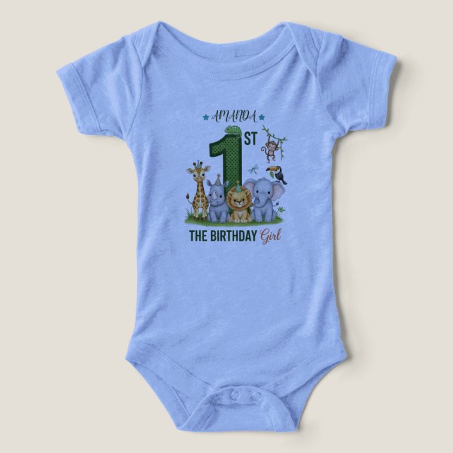 Jungle Safari 1st Birthday Girl Baby Bodysuit (Diseño delantero )