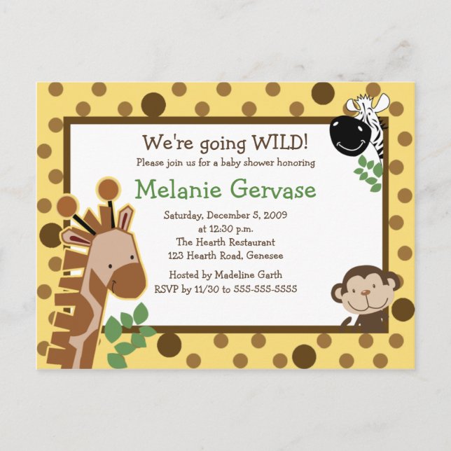 JUNGLE SAFARI ADVENTURE YELLOW Invitación Baby Sho (Anverso)