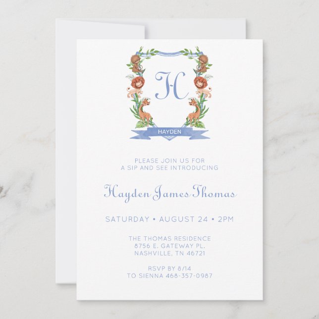 Jungle Safari Escudo Boy Sip Y Ver Invitación (Anverso)