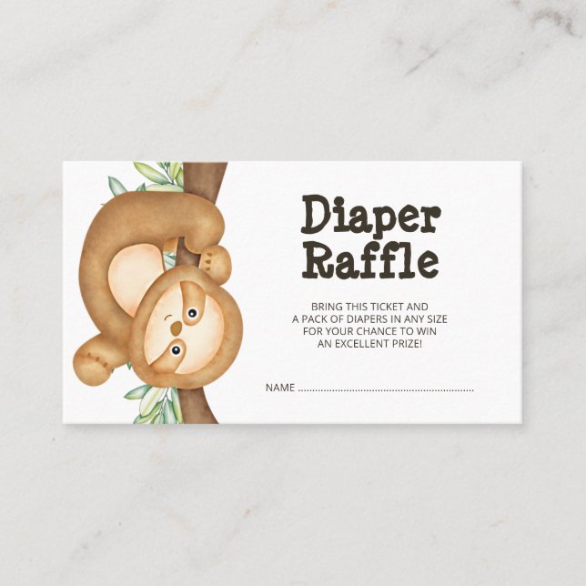 Jungle Sloth Baby Shower Diaper Raffle Ticket (Anverso)