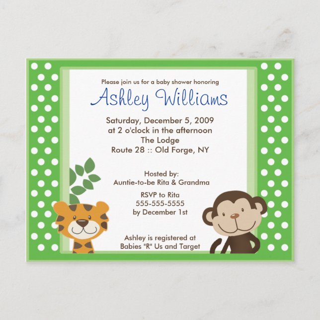 JUNGLE TALES PINK Baby Shower Postcard Invitación (Anverso)