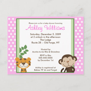 JUNGLE TALES PINK Baby Shower Postcard Invitación