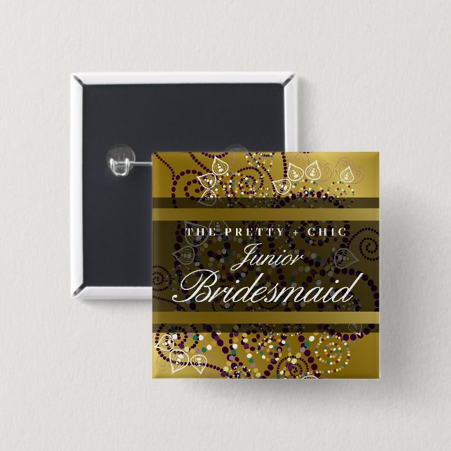 JUNIOR BRIDESMAID Boho Espiral botón Boda de oro (Anverso y reverso)
