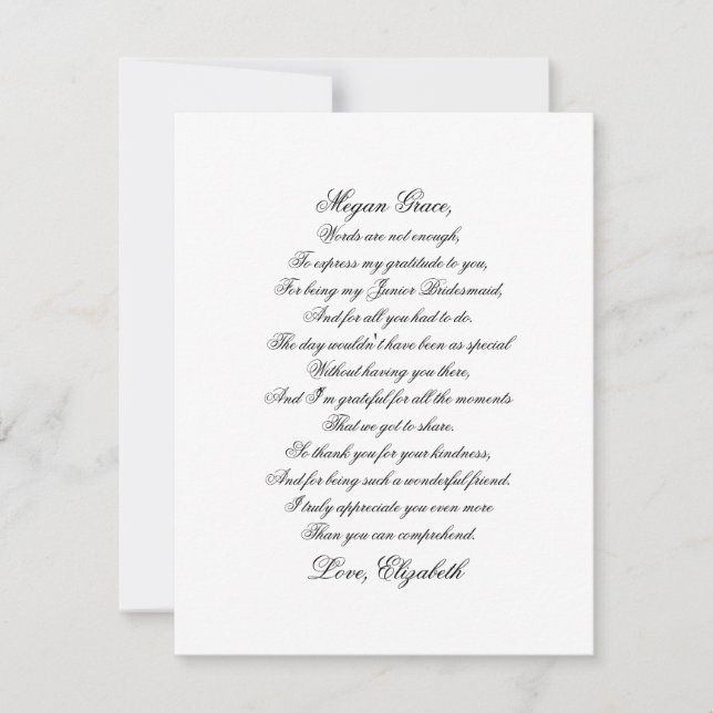 Junior Bridesmaid Gracias Escribir Postal (Anverso)