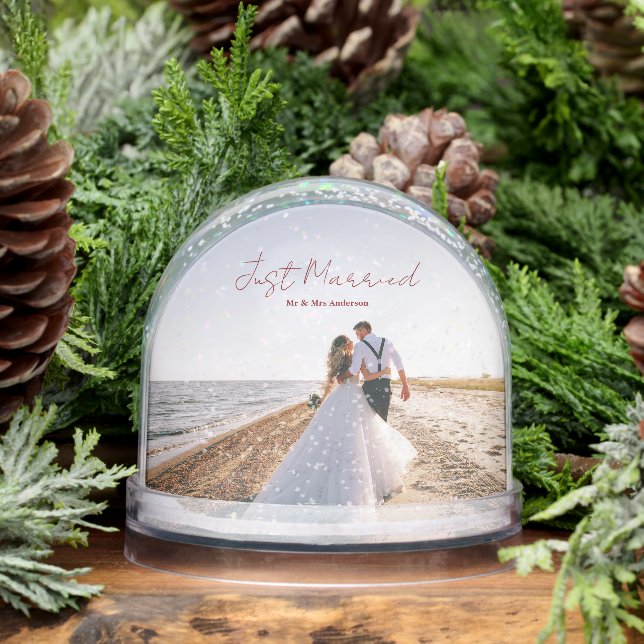 Just Married Christmas Greetings Customize Photo (Invierno)