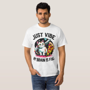 "Just Vibe" - Camiseta espacial Cat & Pizza