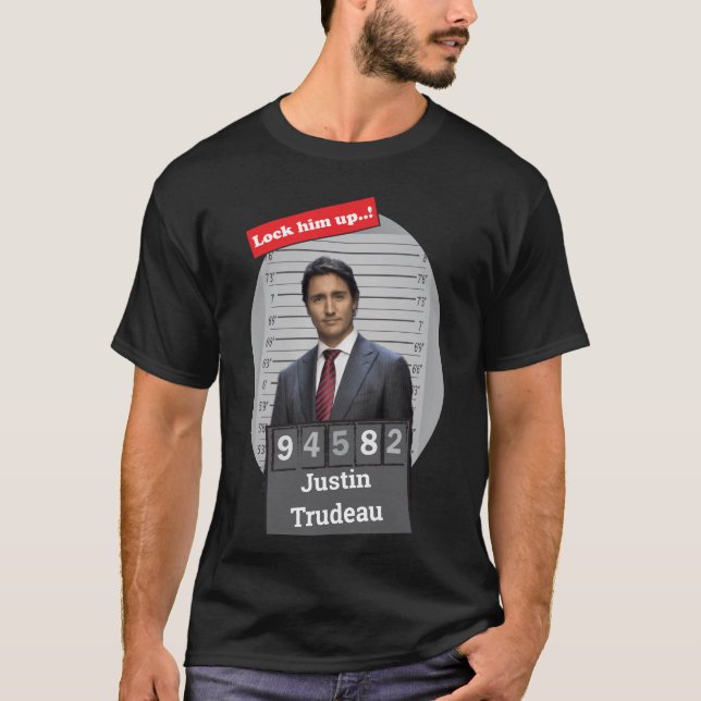 Justin Trudeau 🤣 Funny Mugshot Novedad Camiseta (Anverso)