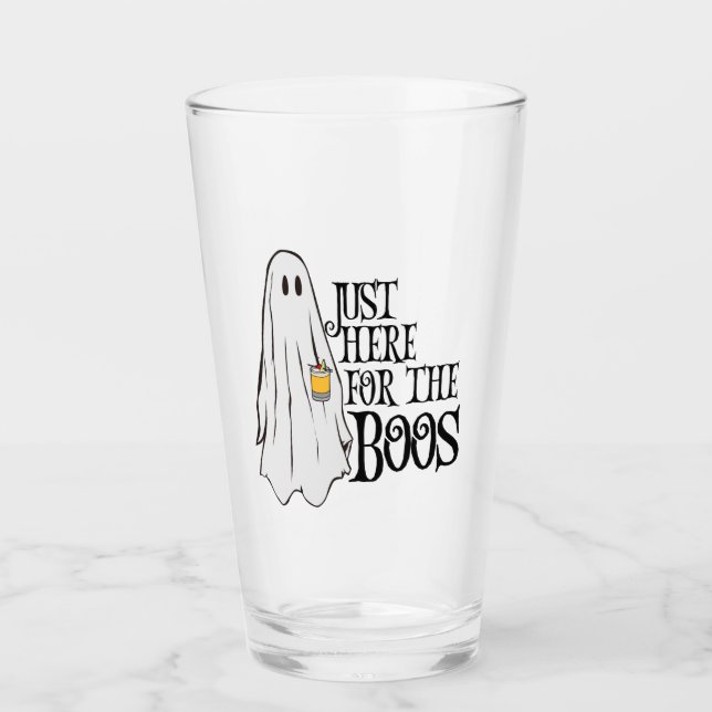 Justo aquí para el vaso de cerveza Boos Halloween (Anverso)