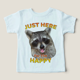 Justo aquí por la feliz camiseta de Raccoon Toddle