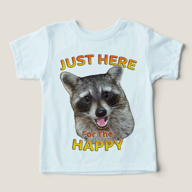 Justo aquí por la feliz camiseta de Raccoon Toddle (Diseño delantero )